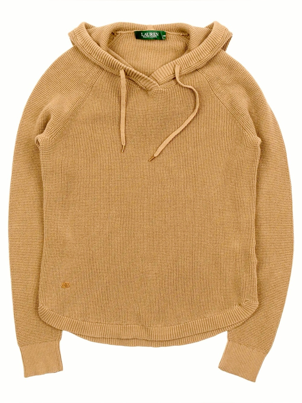 Lauren Ralph Lauren Womens Tan Waffle Knit Cotton Hoodie Sweater Size L